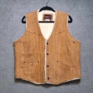 Vintage Kingsport Leather Vest Mens L Brown Sherpa Lined Western Ranch‎ Korea